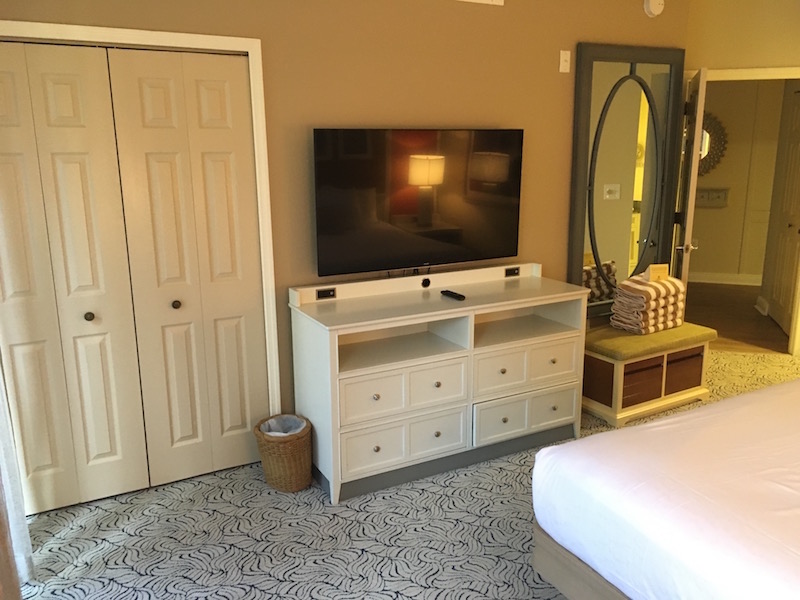 Bedroom closet, dresser and TV