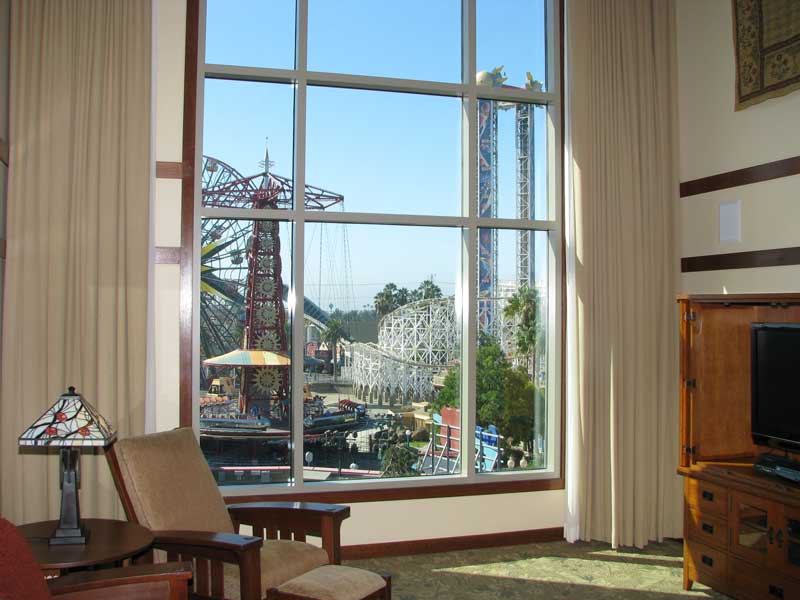 Two story picture window overlooking Paradise Pier